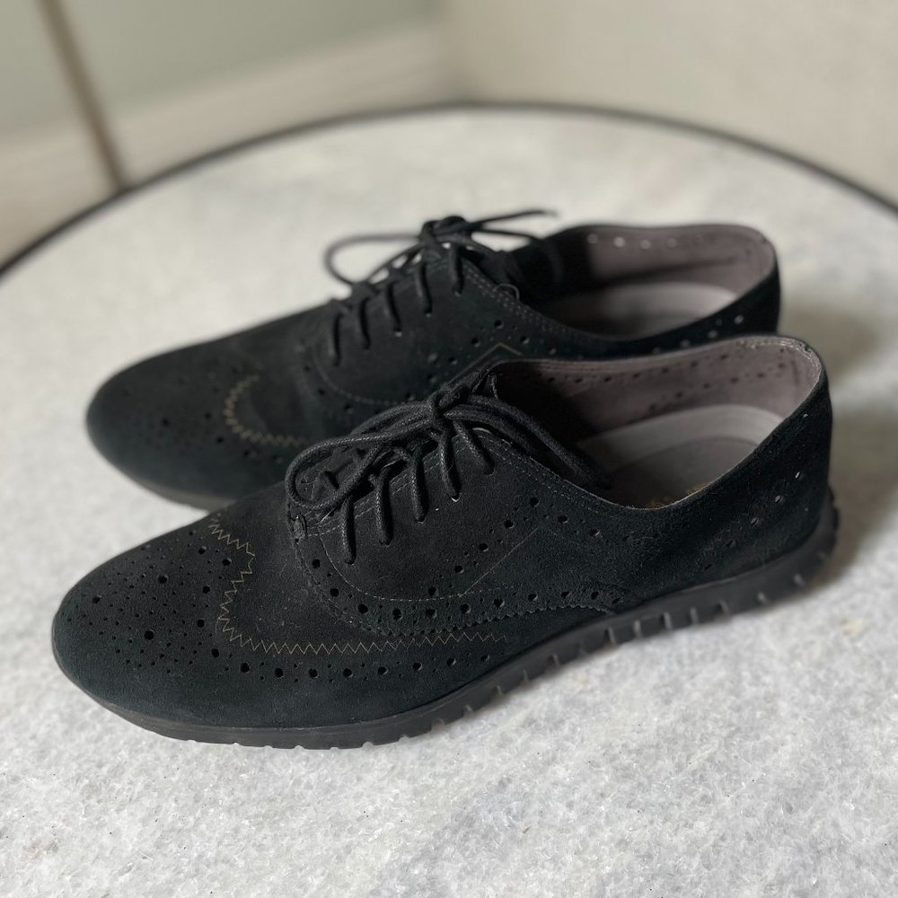 Cole Haan ZERØGRAND Wingtip Oxford in Black Suede-Black Women's sz 7.5